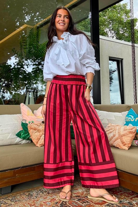 Bloc Stripe Wide Leg Pant Rhubarb Rose & Rioja